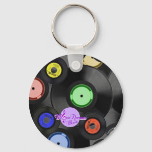 Retro Records Button Keychain