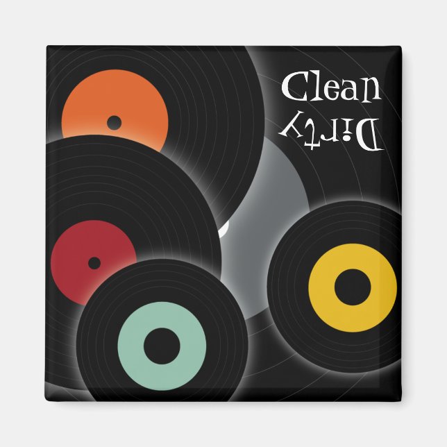 Retro Records Clean/Dirty Dishwasher Magnet (Front)