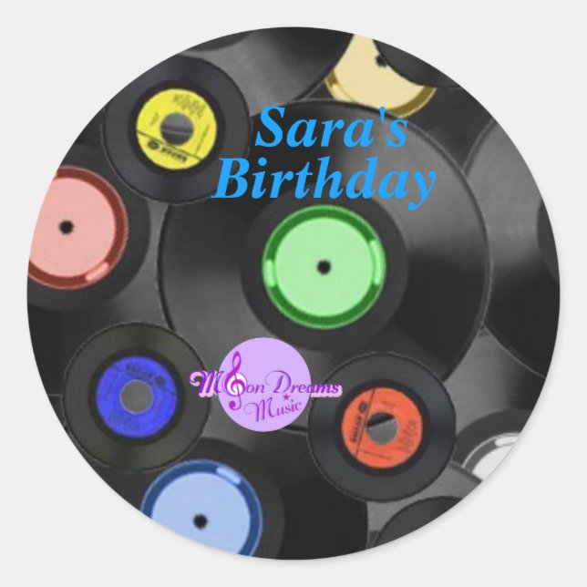 Retro Records Customizable Classic Round Stickers (Front)