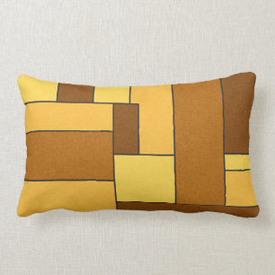 RETRO RECTANGLES BROWN YELLOW ORANGES PATTERNS TEM LUMBAR PILLOW