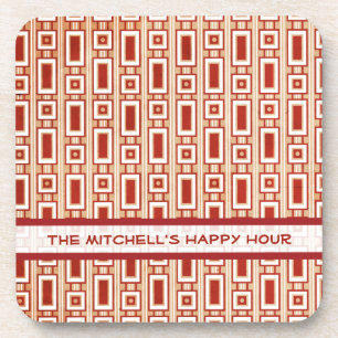 Retro Rectangles Personalized Coasters Set - Red