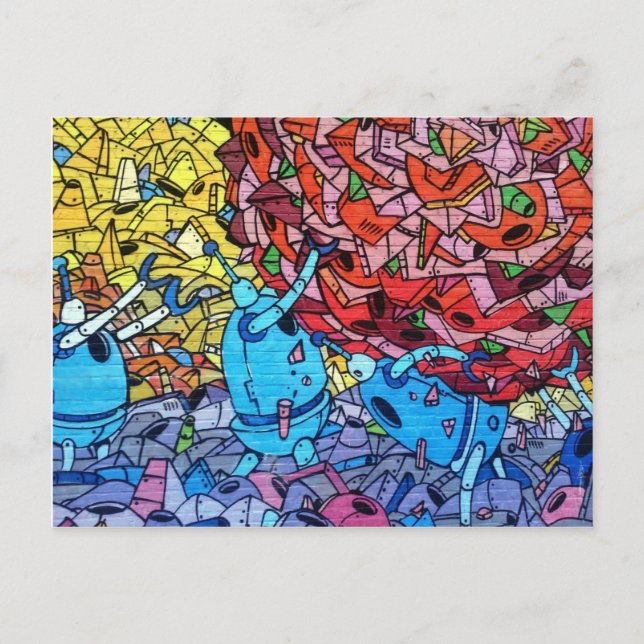 Retro Recycling Robots Wall Art Graffiti Postcard (Front)