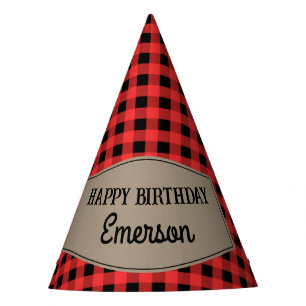 Retro Red and Black Buffalo Plaid Pattern Birthday Party Hat