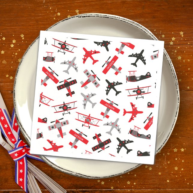 Retro Red and Black WWII Military Airplane Pattern Napkin (Creator Uploaded)