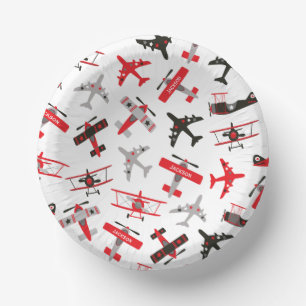 Retro Red and Black WWII Military Airplane Pattern Paper Plate