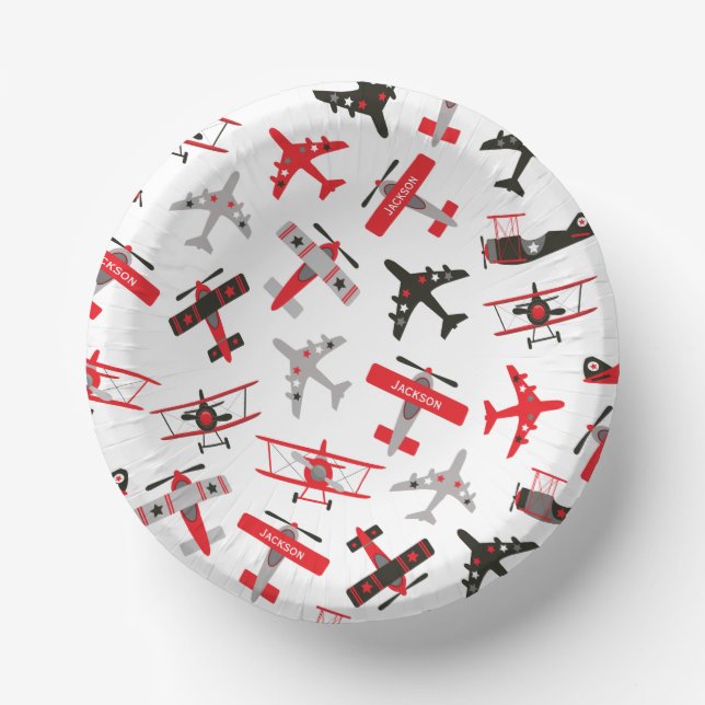 Retro Red and Black WWII Military Airplane Pattern Paper Plate (Front)