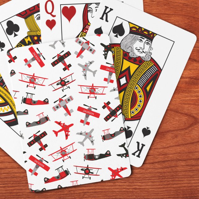 Retro Red and Black WWII Military Airplane Pattern Playing Cards (Creator Uploaded)