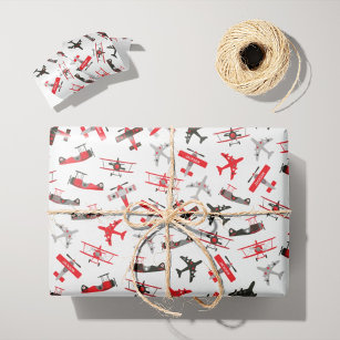 Retro Red and Black WWII Military Airplane Pattern Wrapping Paper