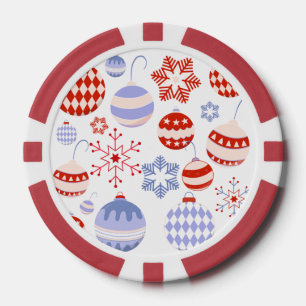 Retro Red and Blue Christmas Ornaments Poker Chips