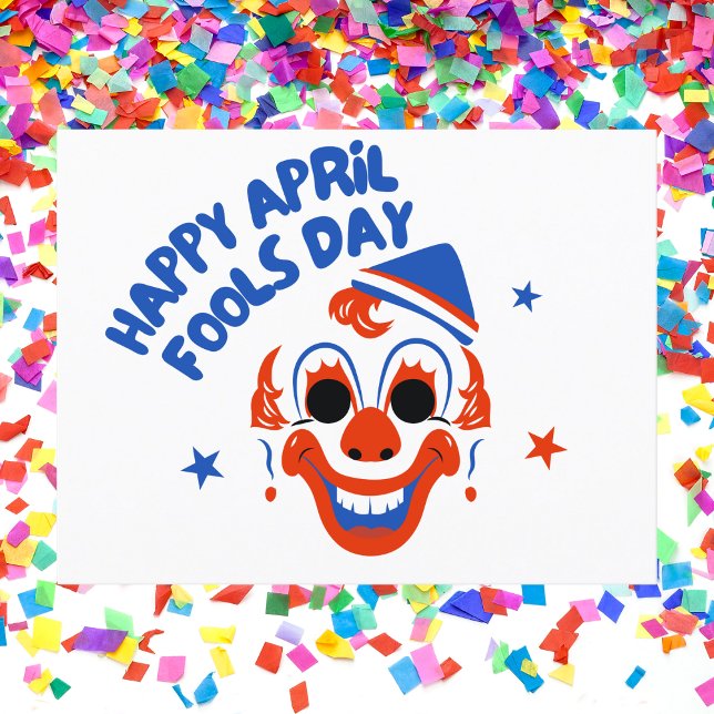 Retro Red and Blue Clown April Fools’ Day Postcard (Creator Uploaded)