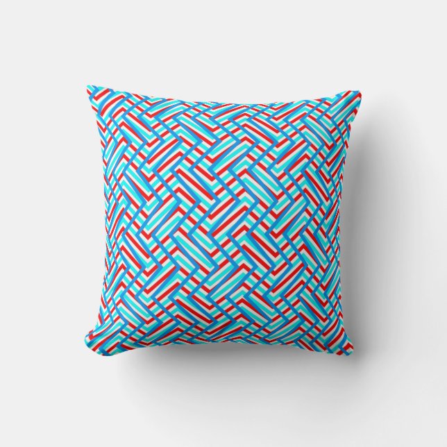 Retro red and blue graphic print throw pillow (Front)