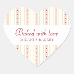 Retro Red And Cream Heart Stripes Bakery Sticker