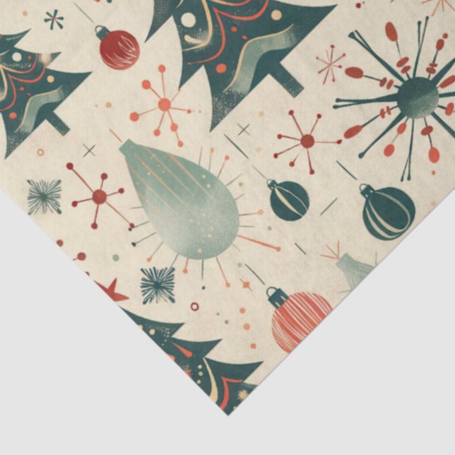 Retro Red and Green Christmas Decoupage Tissue Paper (Detail)