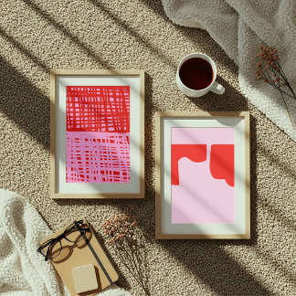 Retro Red and Pink Abstract Grid  Poster
