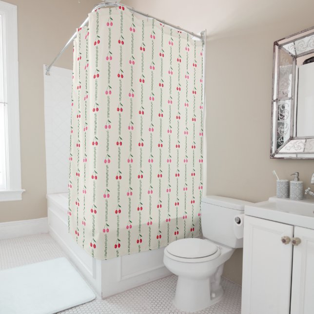 Retro Red and Pink Berry Cherry Stripes on Cream (In Situ)