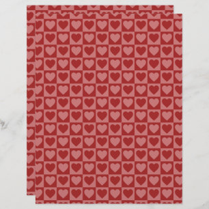 Retro Red and Pink Heart Pattern Scrapbook Paper
