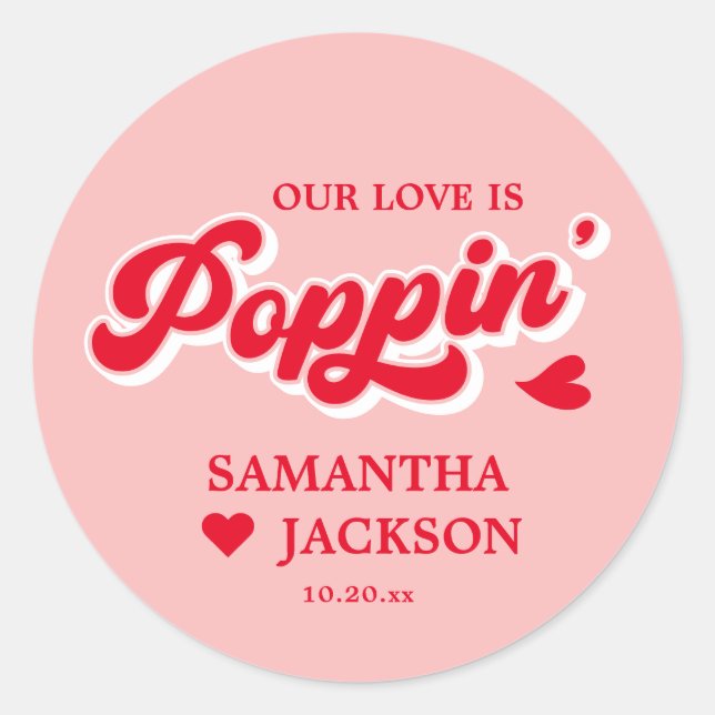 Retro Red and Pink Popcorn Wedding Favour  Classic Round Sticker (Front)