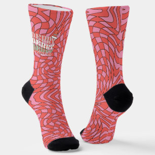 Retro Red and Pink Swirl Merry Mama Christmas Socks