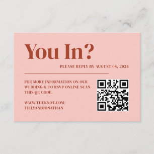 Retro Red and Pink Wedding RSVP Qr Code Enclosure Card