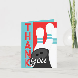 Retro Red and Teal Blue Bowling Thank You Cards