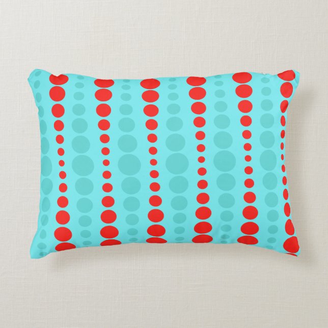 Retro Red and Turquoise Dots Accent Pillow (Front)