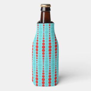 Retro Red and Turquoise Dots Bottle Cooler