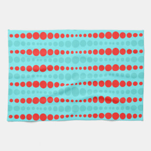 Retro Red and Turquoise Dots Kitchen Towel