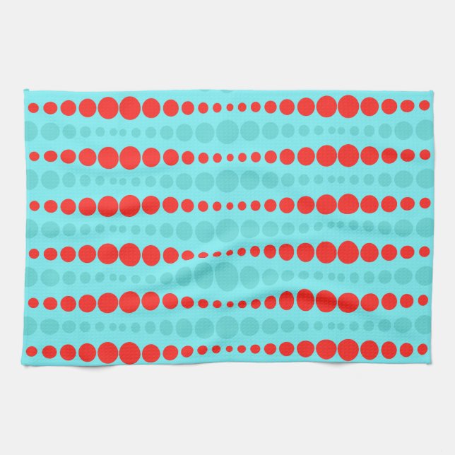 Retro Red and Turquoise Dots Kitchen Towel (Horizontal)