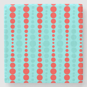 Retro Red and Turquoise Dots Marble Coaster