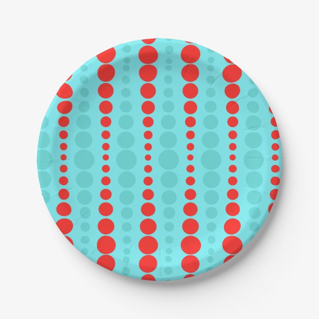 Retro Red and Turquoise Dots Paper Plate (Front)