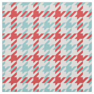 Retro red and turquoise houndstooth plaid pattern fabric