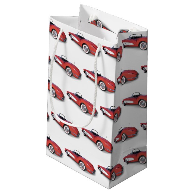 retro red and white 1960 corvette small gift bag (Back Angled)