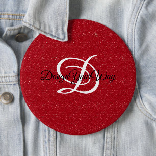 retro red and white vintage monogram 6 inch round button