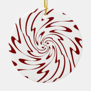 Retro Red and White Waves Abstract Art Ceramic Ornament