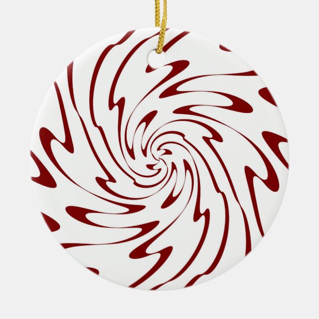 Retro Red and White Waves Abstract Art Ceramic Ornament (Front)