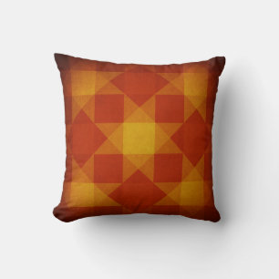 Retro red and yellow diamond pattern throw pillow