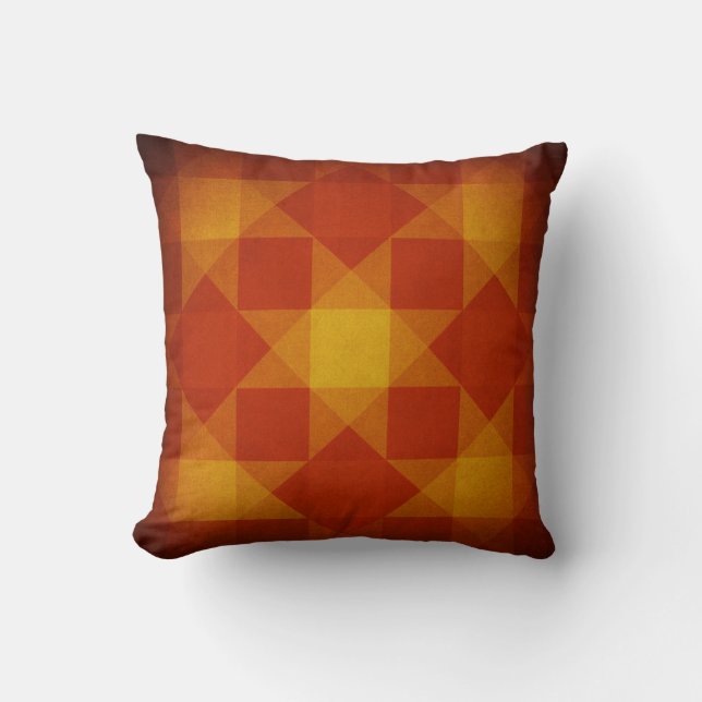 Retro red and yellow diamond pattern throw pillow (Front)