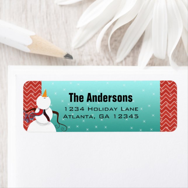 Retro Red Aqua Christmas Snowman Looking Up Stars (Insitu)