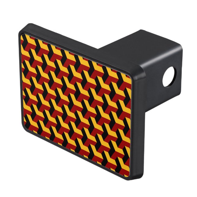 Retro Red Black Barcelona Geometric Cube Pattern Trailer Hitch Cover (Top Right)