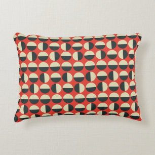 Retro Red Black Beige Polka Dot Sixties Pattern Accent Pillow
