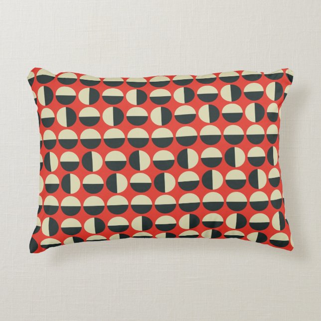 Retro Red Black Beige Polka Dot Sixties Pattern Accent Pillow (Front)