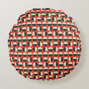 Retro Red Black Beige Sixties Polka Dot Pattern Round Pillow
