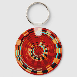 Retro Red Black Blue Yellow Brown Circular Pattern Keychain