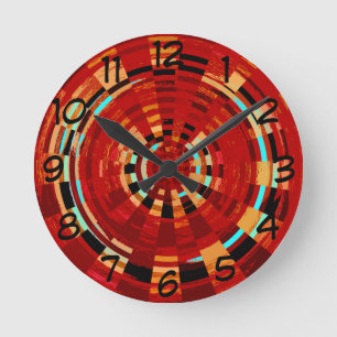 Retro Red Black Blue Yellow Brown Circular Pattern Round Clock