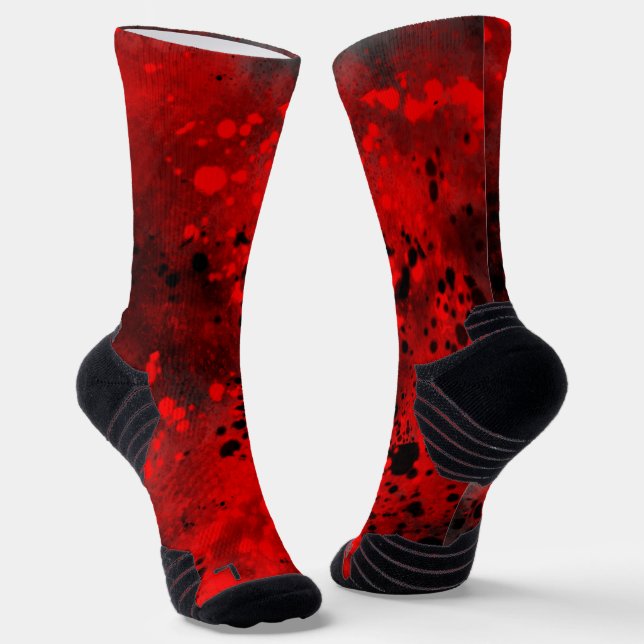 Retro Red & Black Paint Splatter  Socks (Angled)