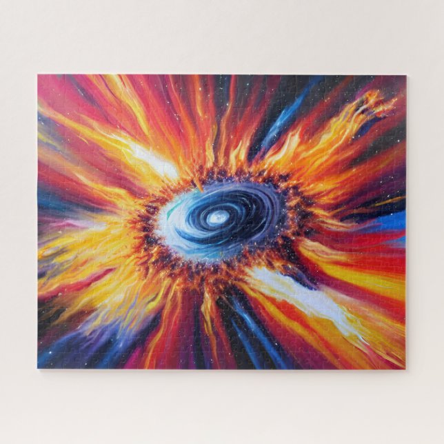Retro red blue and orange fire storm erupting now jigsaw puzzle (Horizontal)