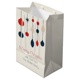 Retro Red Blue Customized Christmas Party Medium Gift Bag