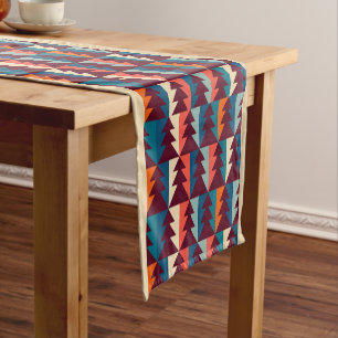 Retro Red Blue Modern Simple Tree Christmas  Short Table Runner