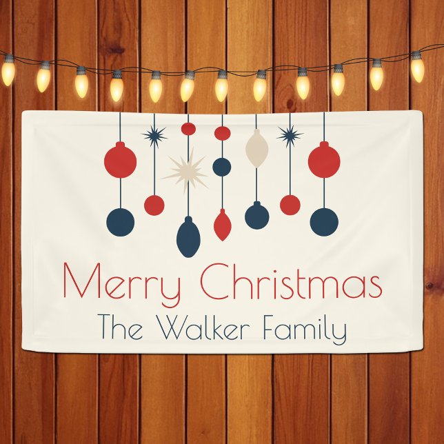 Retro Red Blue Ornaments Christmas Party Banner (Creator Uploaded)