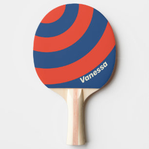 Retro Red & Blue Three Circle Stripe with Name Ping Pong Paddle